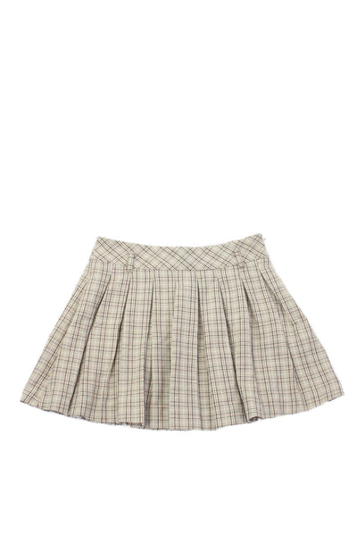 Zara Girls Cotton Textured Zip Plaid Printed Short Skirt Nude Size 13-14Y