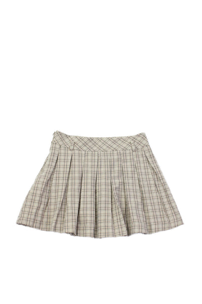 Zara Girls Cotton Textured Zip Plaid Printed Short Skirt Nude Size 13-14Y