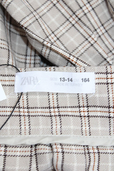Zara Girls Cotton Textured Zip Plaid Printed Short Skirt Nude Size 13-14Y