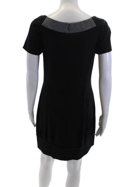 Searle Womens Printed Scoop Neck Zip Back Short Sleeve Dress Black Size 4