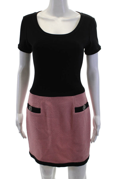 Tootsies Womens Wool Color Block Scoop Neck Short Sleeve Dress Black Pink Size 8