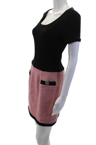 Tootsies Womens Wool Color Block Scoop Neck Short Sleeve Dress Black Pink Size 8