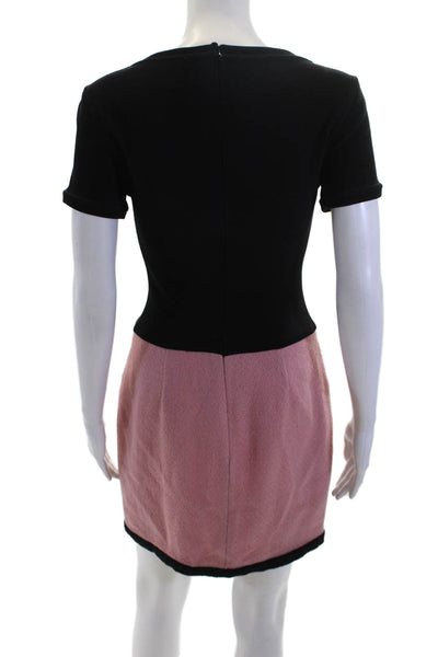 Tootsies Womens Wool Color Block Scoop Neck Short Sleeve Dress Black Pink Size 8