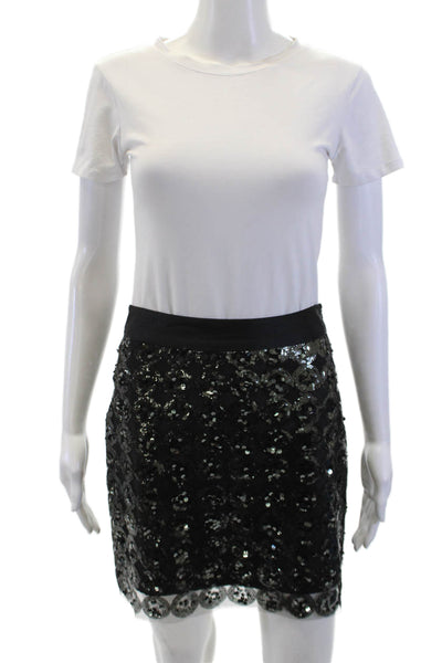 Milly Of New York Womens Sequins Detail Lined Mini Skirt Black Size 2
