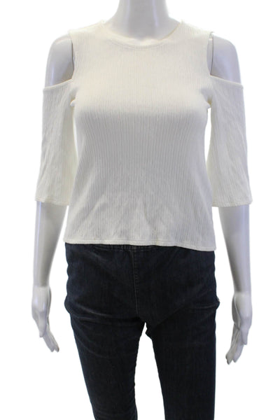 Maje Women's Round Neck Cold Shoulder Shirt Sleeves Blouse Cream Size 1