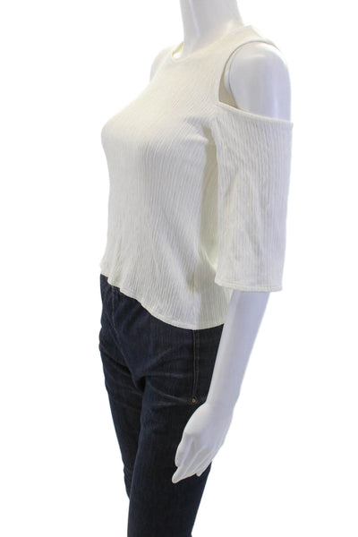 Maje Women's Round Neck Cold Shoulder Shirt Sleeves Blouse Cream Size 1