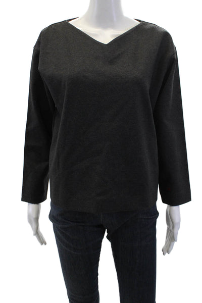 Victoria Beckham Women's V-Neck Long Sleeves Boxy Blouse Gray Size S
