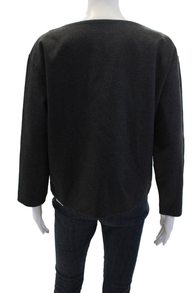 Victoria Beckham Women's V-Neck Long Sleeves Boxy Blouse Gray Size S