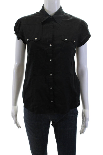 Michael Michael Kors Women's Short Sleeves Collared Button Up Shirt Black Size 6