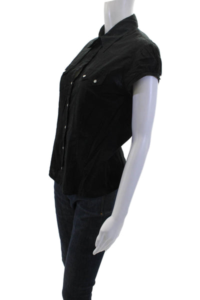 Michael Michael Kors Women's Short Sleeves Collared Button Up Shirt Black Size 6