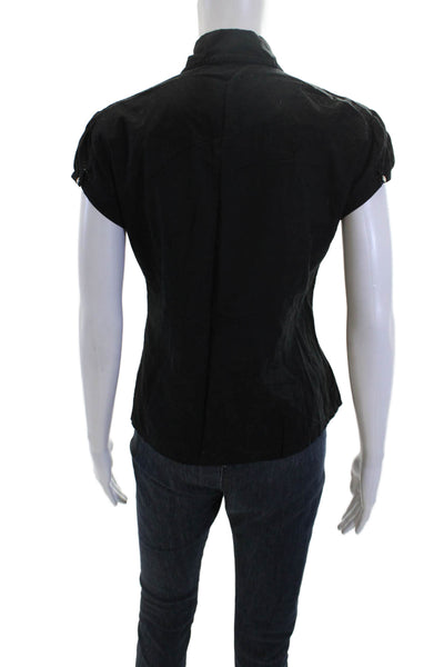 Michael Michael Kors Women's Short Sleeves Collared Button Up Shirt Black Size 6
