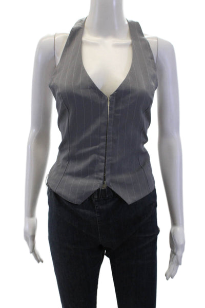 Princess Polly Womens Striped Sleeveless Halter Top Blouse Grey Size 6