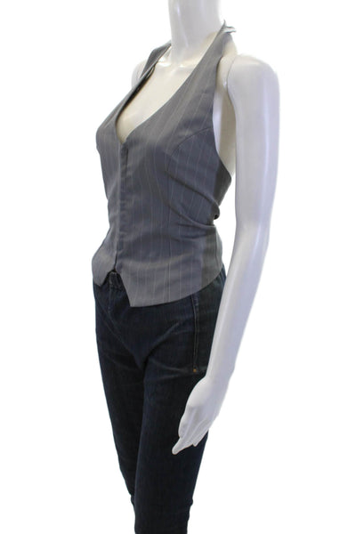 Princess Polly Womens Striped Sleeveless Halter Top Blouse Grey Size 6
