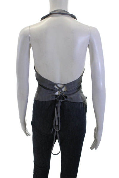 Princess Polly Womens Striped Sleeveless Halter Top Blouse Grey Size 6