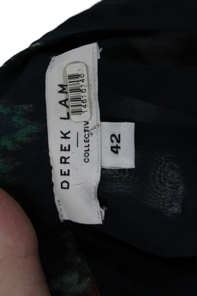 Derek Lam Womens Ikat Floral Print Ruffled Blouse Navy Blue Size EUR 42
