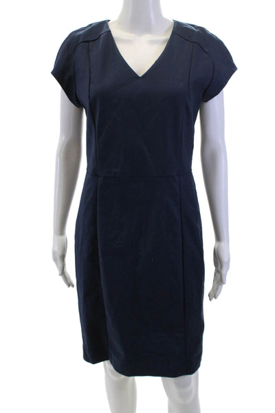 MNG Womens Short Sleeves V Neck Dress Navy Blue Cotton Size Large