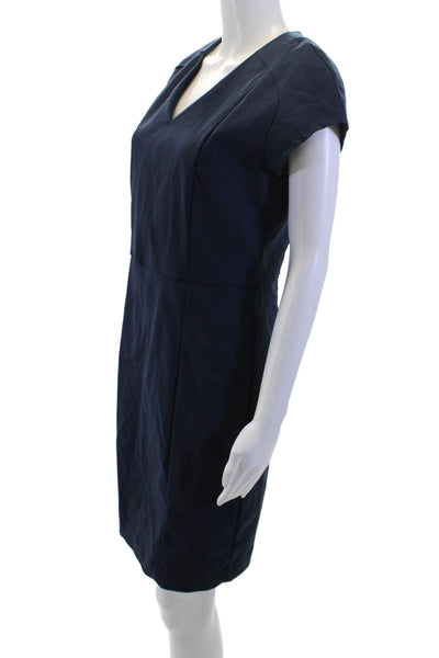 MNG Womens Short Sleeves V Neck Dress Navy Blue Cotton Size Large