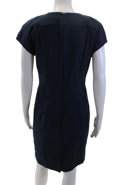 MNG Womens Short Sleeves V Neck Dress Navy Blue Cotton Size Large