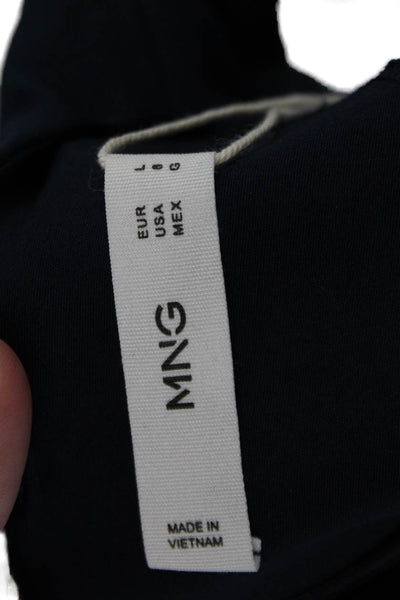 MNG Womens Short Sleeves V Neck Dress Navy Blue Cotton Size Large