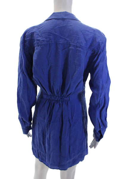 Zara Womens Crew Neck Long Sleeves Faux Wrap Shirt Dress Blue Size Medium