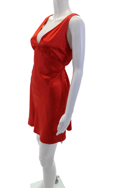 Princess Polly Womens V Neck Sleeveless A Line Knee Length Dress Red Size 8