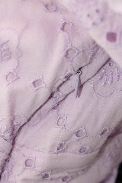 Zara Womens Eyelet Short Puffy Sleeves Ruched Dress Lavender Cotton Size Medium