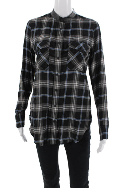 Vince Womens Cotton Plaid Long Sleeve Buttoned Blouse Top Black Size 4