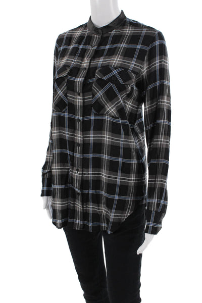 Vince Womens Cotton Plaid Long Sleeve Buttoned Blouse Top Black Size 4