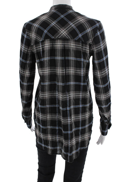 Vince Womens Cotton Plaid Long Sleeve Buttoned Blouse Top Black Size 4