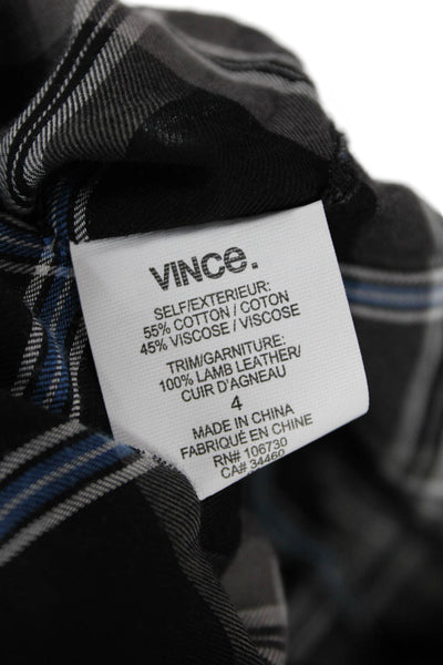 Vince Womens Cotton Plaid Long Sleeve Buttoned Blouse Top Black Size 4