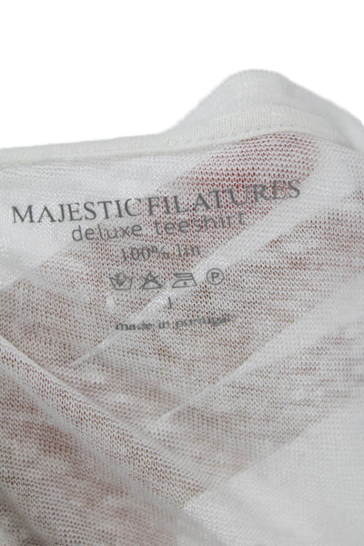 Majestic Filatures Womens Linen Pom-pom Detail Scoop Neck Tee Top White Size 1