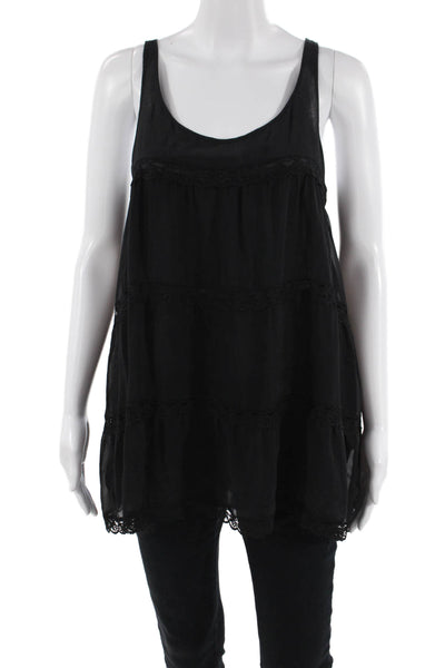 Theory Womens Silk Lace Trim Scoop Neck Lined Sleeveless Top Black Size P