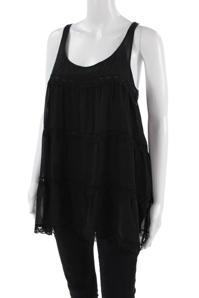 Theory Womens Silk Lace Trim Scoop Neck Lined Sleeveless Top Black Size P
