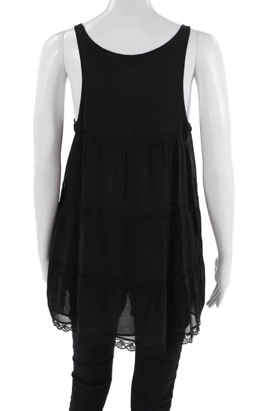 Theory Womens Silk Lace Trim Scoop Neck Lined Sleeveless Top Black Size P