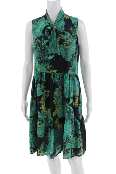 Kobi Halperin Womens Silk Printed Tie V-neck Sleeveless Lined Dress Green Size S