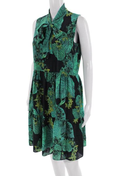 Kobi Halperin Womens Silk Printed Tie V-neck Sleeveless Lined Dress Green Size S