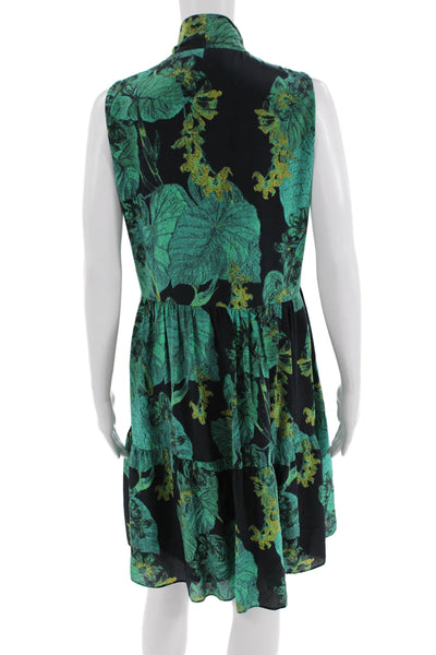 Kobi Halperin Womens Silk Printed Tie V-neck Sleeveless Lined Dress Green Size S