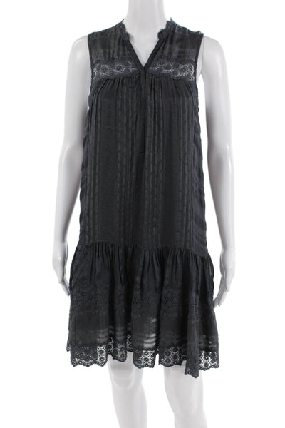 Rebecca Taylor Womens Silk Lace Trim Crew Neck Sleeveless Dress Black Size 2