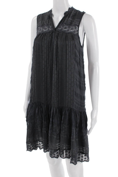 Rebecca Taylor Womens Silk Lace Trim Crew Neck Sleeveless Dress Black Size 2