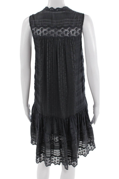 Rebecca Taylor Womens Silk Lace Trim Crew Neck Sleeveless Dress Black Size 2