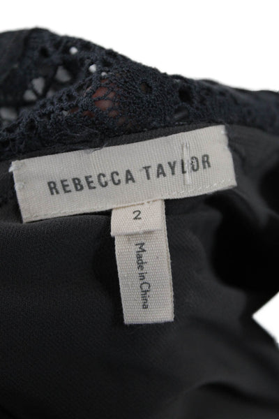 Rebecca Taylor Womens Silk Lace Trim Crew Neck Sleeveless Dress Black Size 2