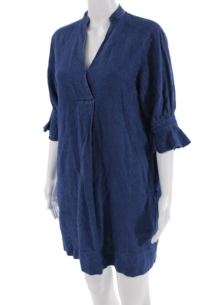 Whistles Womens Cotton V-neck 3/4 Sleeve Pockets Denim Dress Blue Size XS