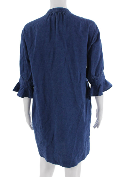 Whistles Womens Cotton V-neck 3/4 Sleeve Pockets Denim Dress Blue Size XS