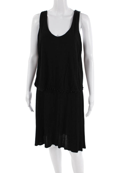 Three Dots Womens Scoop Neck Pom-pom Detail Sleeveless Dress Black Size XS