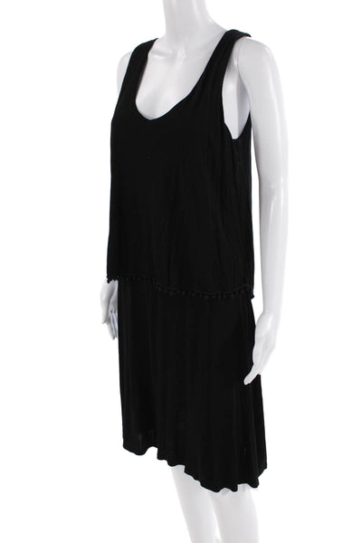 Three Dots Womens Scoop Neck Pom-pom Detail Sleeveless Dress Black Size XS