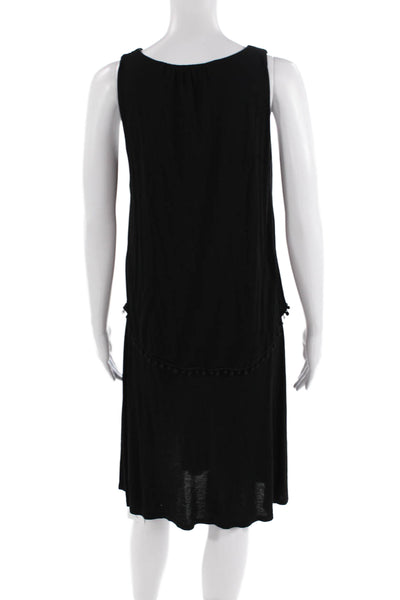 Three Dots Womens Scoop Neck Pom-pom Detail Sleeveless Dress Black Size XS
