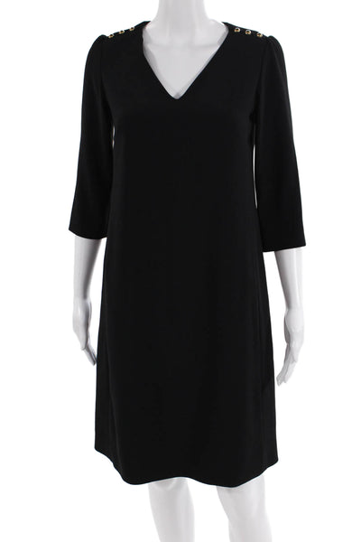 Gerard Darel Womens V-neck Embellished Zip Back Long Sleeve Dress Black Size 36