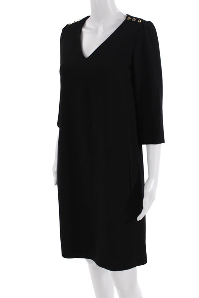 Gerard Darel Womens V-neck Embellished Zip Back Long Sleeve Dress Black Size 36