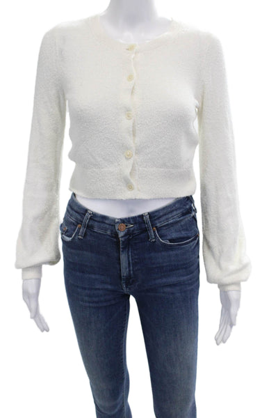 Sunday Best Womens Crew Neck Buttoned Cardigan Sweater Top White Size XS