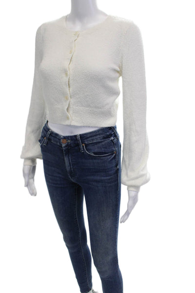 Sunday Best Womens Crew Neck Buttoned Cardigan Sweater Top White Size XS